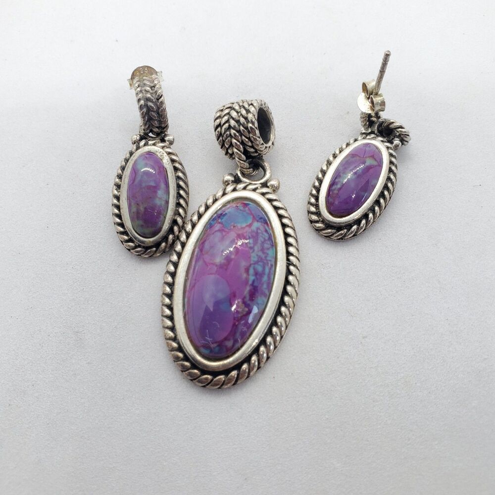 Barse Sterling Silver and Stone Pendant and Earrings Set 925